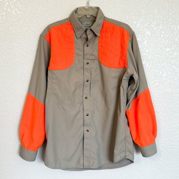 Vintage LL Bean Men’s Briar Shooting Shirt Size Medium Beige Blaze Orange Bird H - Picture 1 of 7